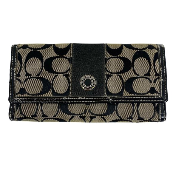 Coach Signature Canvas/Leather Black/Gray Wallet Snap Closure, Zip Compartment - Picture 1 of 10